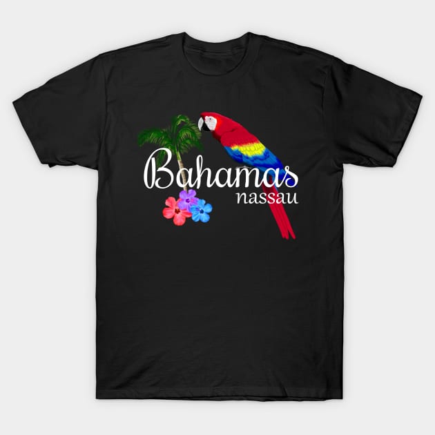 Nassau Bahamas Tropical Island Parrot T-Shirt by macdonaldcreativestudios